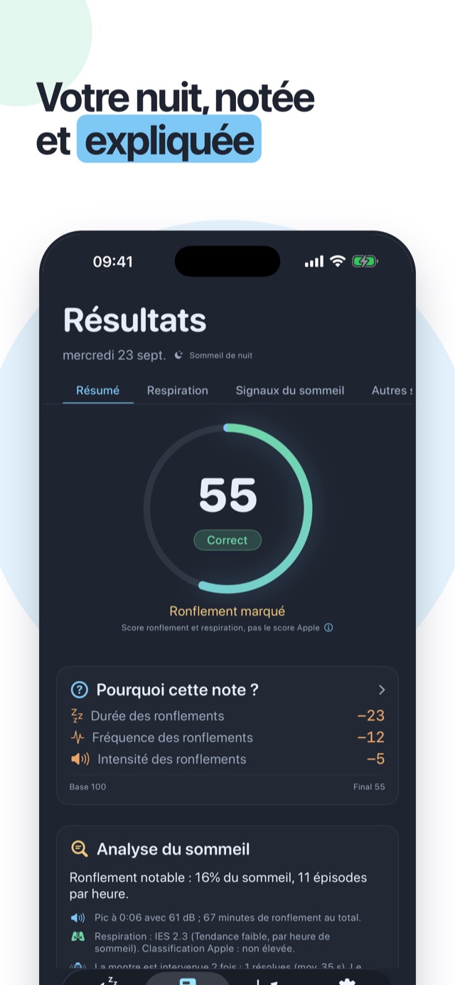 Votre nuit, notée et expliquée — la note de la nuit et le détail « pourquoi cette note »
