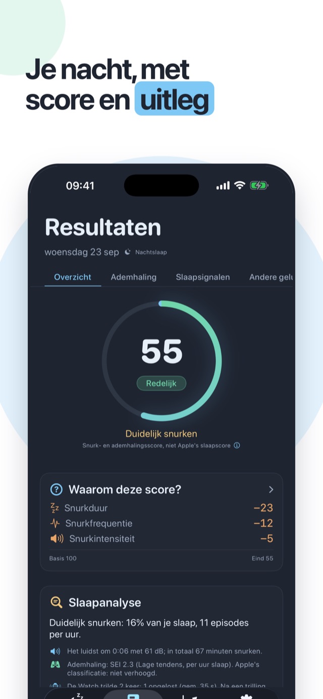 Je nacht, met score en uitleg — de nachtscore met de opbouw erachter